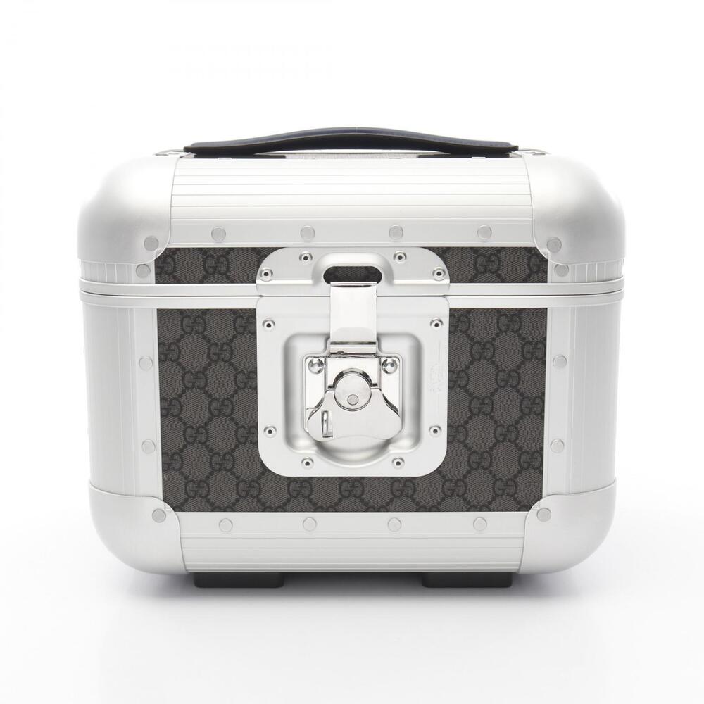 Gucci Beauty Case GG Supreme Handbag Canvas Gray Silver